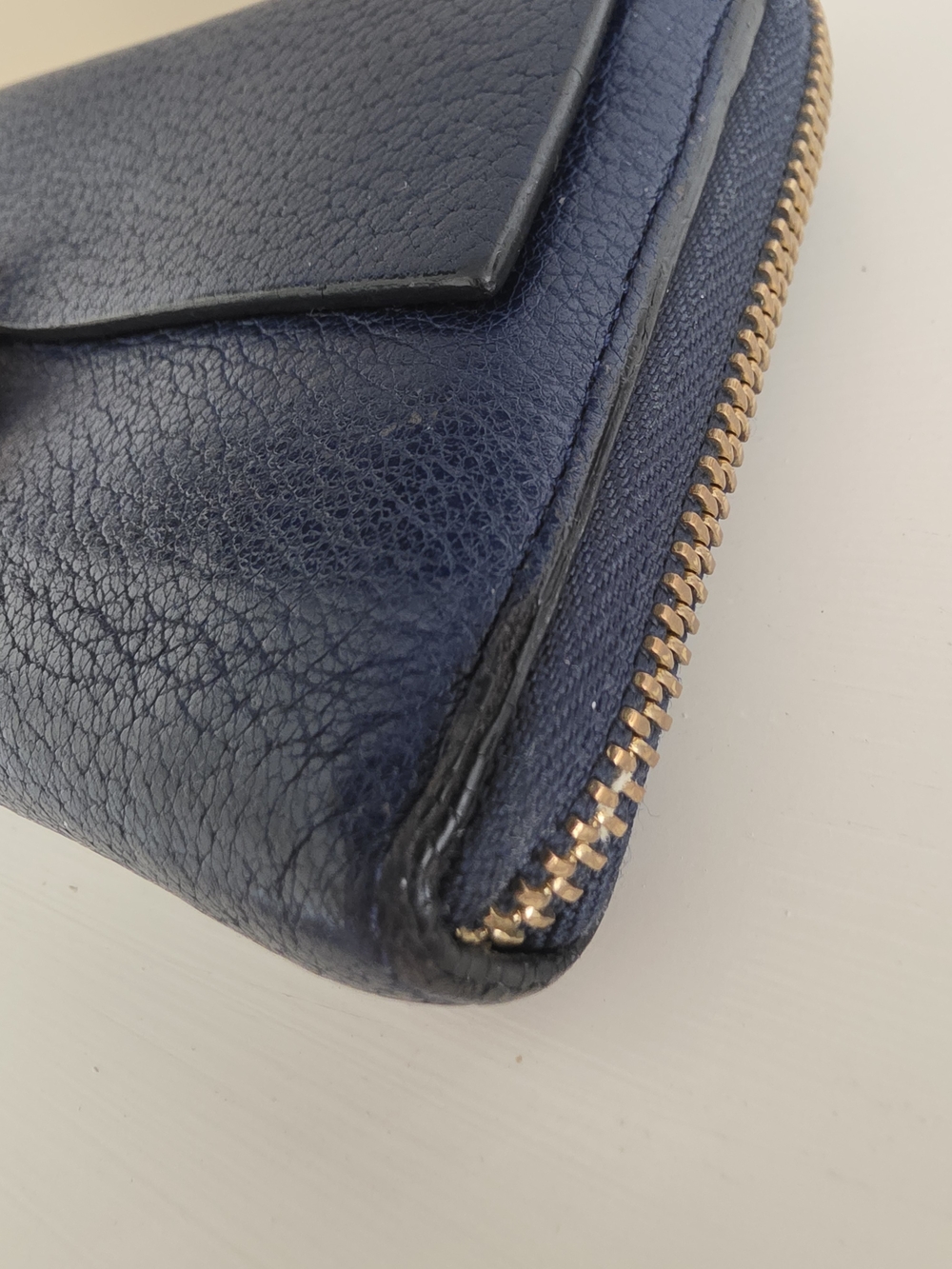 Chloe Navy Leather Zip Wallet with Gold Hardware And Chain Detail - Picture 13 of 14